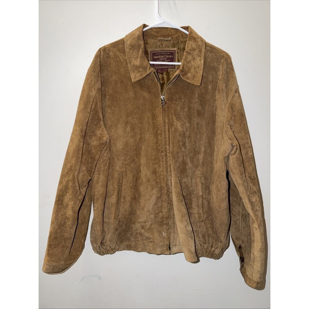 American Classics Colebrook Men’s XL Suede Leather Jacket Tan Zip Front Vintage